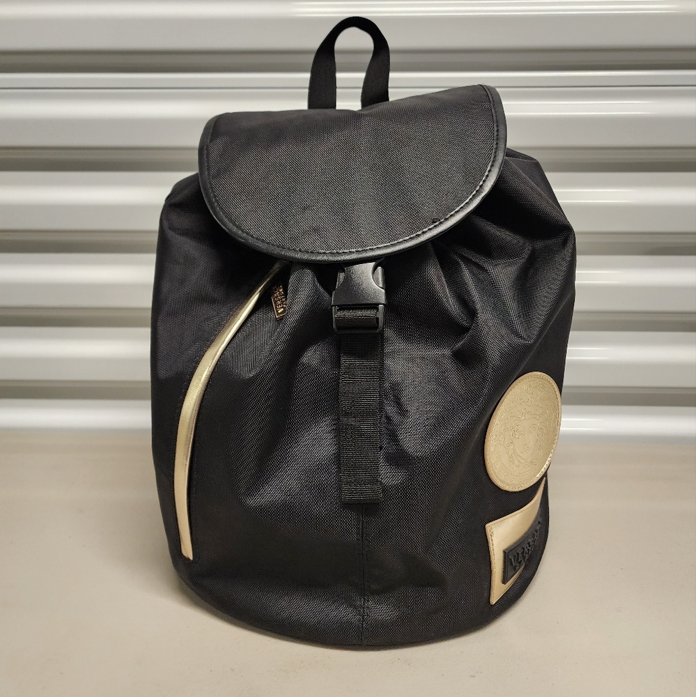 Versace Black Backpack with Gold Accents